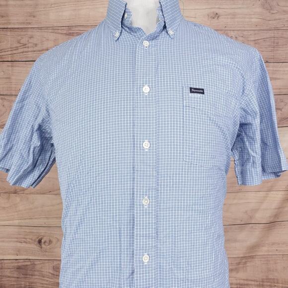 Faconnable Shirt Mens Large Blue Check Button Down Short Sleeve Club Cotton Top - Picture 1 of 10